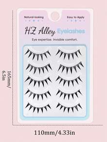 5 Pairs Wet-Look Pointed Cartoon Eyelashes, Invisible Band, Comfortable & Lightweight, Faux Mink Fur, Soft & Natural Fit, Sweet Korean-Style Makeup For Daily, Date, Party Eye Looks - Black - View 10