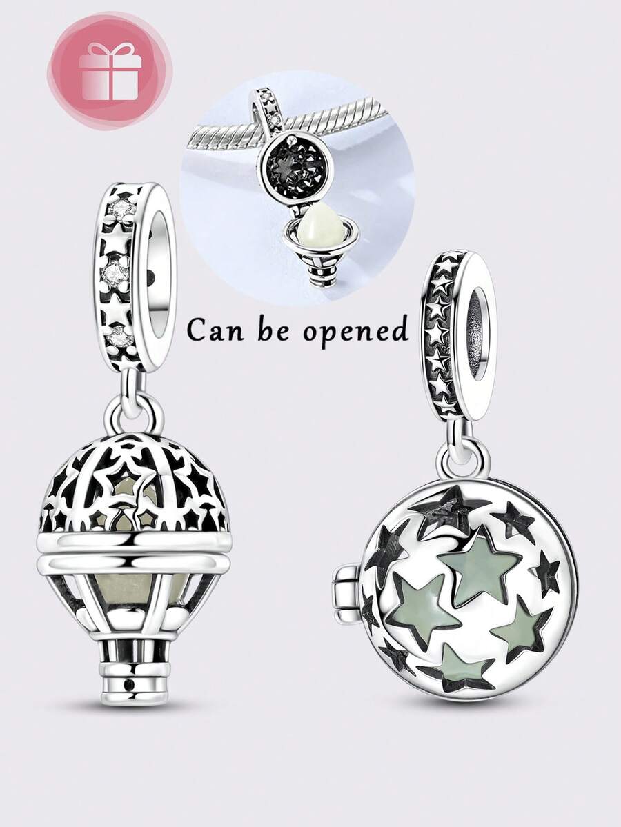 1 Pieces Original Design Silvery Color Hot Air Balloon Charms Beads For Women Luminous Star Pattern Fits Original Bracelet & Necklace DIY Making - Multicolor - View 1