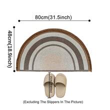 Brown Color Block Semi Circle Door Mat With Tassels, Linen Soft Non Slip Washable Foldable Bathroom Entrance Balcony Rug, Fall Winter Home Decor, Pet Friendly, 80cm 90cm - Coffee Brown - View 9