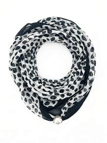 1pc Animal Leopard Print Polyester Fiber Scarf, Soft Ultra-Thin All-Season Decorative Style, Multiple Leopard Print Colors Available, Faux Pearl Magnetic Buckle - Multicolor - View 17