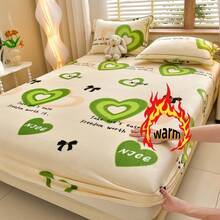1pc Printed Plush Fitted Sheet, Soft Skin-Friendly Warm Mattress Cover, Full Wrap Fitted Sheet For Autumn/Winter - Multicolor - View 2