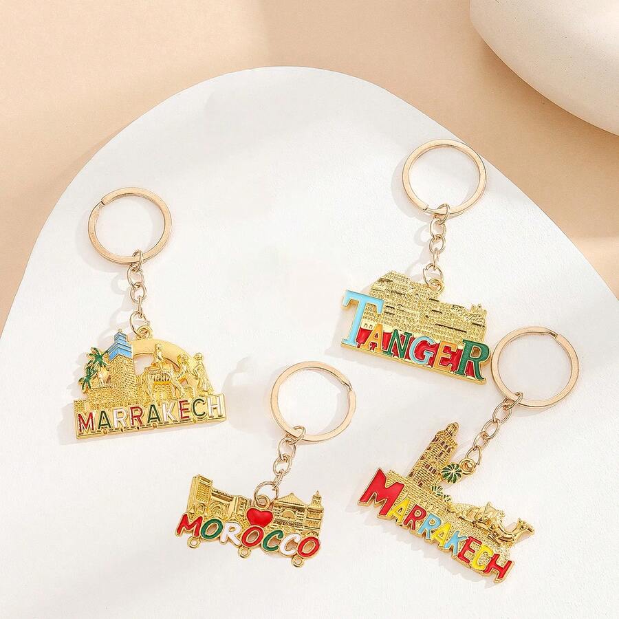 1pc Creative Popular Moroccan Castle Letter Keychain, Street Fashion Clothing Bag Key Charm DIY Holiday Gift For Friends And Family Birthday Memorial, Car Accessory, Unisex - Multicolor - View 1