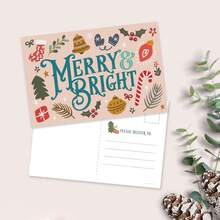 Invites Merry & Bright Christmas Postcards Holiday Greetings - Cute Illustrated Post Cards For Winter - 50 Count - View 8
