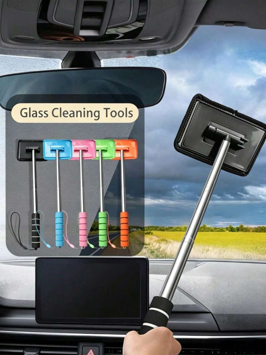 Extendable Windshield Cleaning Tool Set, Multi-Function Car Cleaning Supplies, Telescopic Car Glass Cleaning Brush With Metal Rod And Detachable Washable Microfiber Cloth, Used For Cleaning Interior Glass, Removing Fog And Dust, Ideal For Drivers, Car Enthusiasts And DIY Cleaners For Daily Car Maintenance And Seasonal Deep Cleaning. Also An Essential Item For RV Camping.