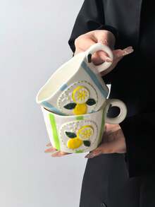 1pc Colorful Striped Lemon Ceramic Coffee Mug, Highly Attractive Classic Striped Design With 3D Lemon Pattern, Cute, Creative, Personalized Breakfast Cup, Tea Cup, Ideal Choice For Coffee - Perfect Birthday And Holiday Gift - Multicolor - View 9
