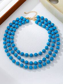 OABE 1pc Bohemian Style Blue Asymmetrical Multi-Layer Beaded Necklace Layered Autumn Outfit Accessory Suitable For Women Daily Wear - Blue - View 7