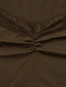 Aflion 女士新款春夏黑色蕾丝方领荷叶边拼接长袖连体衣 - 柔软弹力时尚复古Y2K性感风上衣，适合情人节约会、庆祝活动、叠穿、日常穿着和夜间外出。 - 棕色 - 查看 6