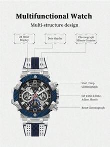 GUESS Men's Large Dial Hollow Multi-Function Chronograph Watch, Dual-Tone Breathable Strap, Street Outdoor Fashion Watch GW0486G1 - Blue - View 6