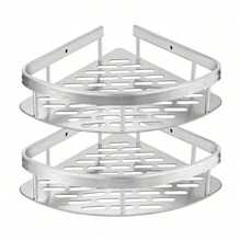 1 Estante de esquina, estante de almacenamiento para baño y cocina, estante de almacenamiento para baño sin perforaciones, estante de almacenamiento triangular para baño y cocina montado en la pared. - Negro - Ver 12