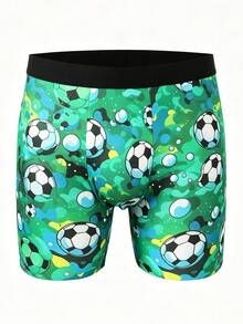 1pc Men's Boxer Briefs, Green Water Ripple Football Pattern, Soft And Comfortable, Suitable For Daily Wear Or As A Beautiful Gift For Boyfriend - Multicolor - View 2