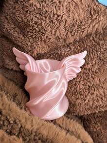 Makeup Brush Holder 1pc Large Capacity PLA Material, Fairy Style, Angel Wings Pattern, Spiral Twisted Design, Satin Cherry Blossom Pink, Vanity Tabletop Storage Box, Bedroom/Bathroom, Suitable For Girls/Best Friend Gift - Pink - View 6