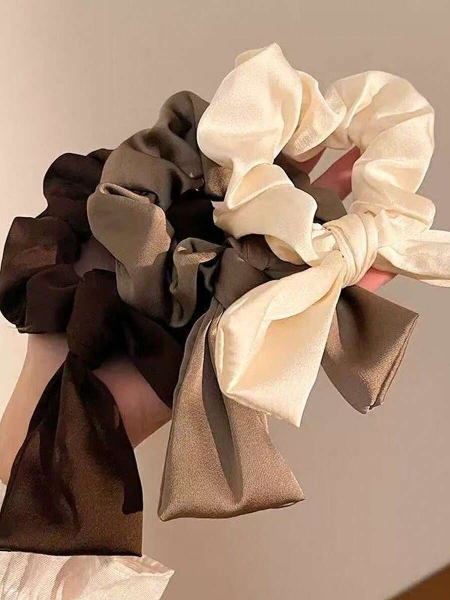 1pc Bowknot Scrunchie, Satin Ribbon Hair Tie With Tassel Knot, Minimalist Solid Color Rabbit Ear Hair Scrunchies, Silk Satin Hair Accessory - Multicolor - View 1