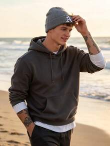 1Pc Women Men A‑Z Gothic Letter Cuffed Ribbed Knit Beanie, Personalized Warm Winter Knitted Hat For Gentlemen Daily Casual Wear - Grey - View 3