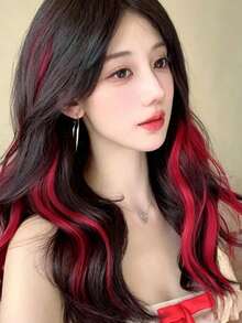 1pc Women Green Highlighted Hair Extension Piece, Invisible Realistic Long Airy Hair Extensions, Invisible Realistic Long...Hair Strands, Trimmable Length - Green - View 7