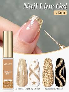 XEIJAYI 1pc 10ml Rhinestone Glitter Gold Color Painting Gel, UV/LED Suitable For Nail Gel, Suitable For Salon And Home DIY Nail Art - Gold - View 3