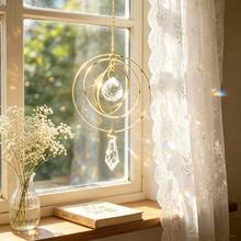 Gold Metal Ring Crystal Sun Catcher Window Hanging Boho Wall Decor Home Ornament - Circular Crystal Suncatcher - View 3