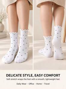 1/3/5 Pairs, Random Colors,Women's Polka Dot Ruffle Crew Socks, Cute Lettuce Trim Knit Socks For Mary Janes & Loafers - Multicolor - View 4