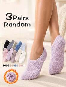 1/3/5 Pairs Random Styles Women's Fuzzy Slipper Socks, Soft Warm Plush Non-Slip Grip Low-Cut Socks For Winter Home, Sleep & Travel - Multicolor - View 6