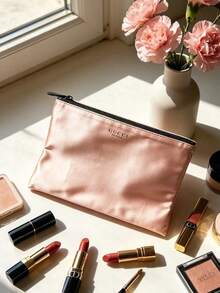 Nude Zipper Makeup Pouch With Floral Inner Lining Portable Travel Cosmetic Storage Bag Gift For Women Gucci Bloom Nude‑Tone Zipper Makeup Pouch - Pink - View 2