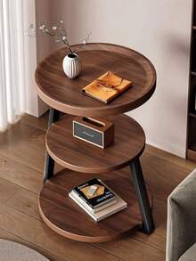 Living Room Sofa Side Table, Small Coffee Table, Storage Rack, Wooden Tabletop With Sturdy Metal Frame, Space Saving Nightstand, 3-Tier Display Accent Table For Home Decor Beside Sofa In Living Room & Bedroom - Multicolor - View 3