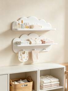 1/2/3pcs Cloud-Shaped Baby Room Wall Shelf, Floating Storage Rack With Hooks, Baby Room Decor Organizer, Suitable For Baby Accessories And Supplies - Multicolor - View 2