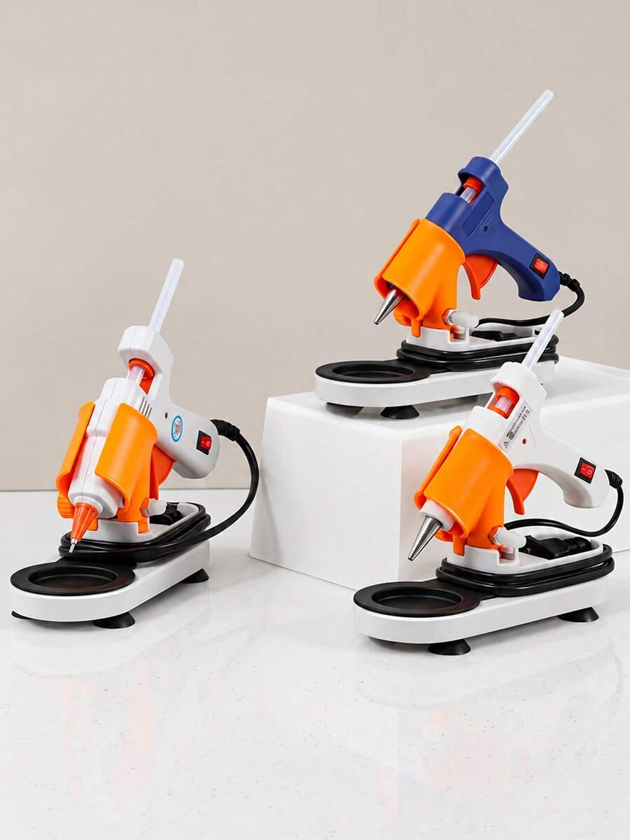 Multi-Functional Universal Hot Glue Gun Stand Accommodating Various Models Of Glue Guns, Featuring A Drip Tray, Cable Organizer Box, And Screw/Small Parts Storage Compartment To Keep Your Workspace Tidy