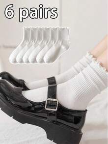 6 Pairs Women's White Ruffle Lace Socks, Versatile Slouch Socks, Decorative Knitted Short Socks, Cute Sweet Style, Suitable For Daily Wear, Available In 1/5/6/10/20/30 Pairs - Multicolor - View 8