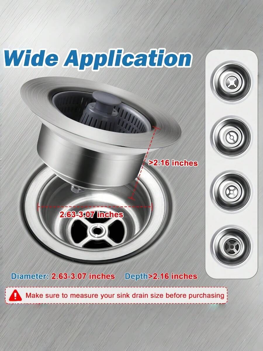 1/2pcs 3-In-1 Kitchen Sink Strainer And Plug Set, Durable ABS Material, Anti-Odor & Anti-Clogging, Effectively Traps Food Debris, Prevents Drain Pipe Clogging, Push-Button Pop-Up Design, Easy Operation - One Size Fits All - View 1