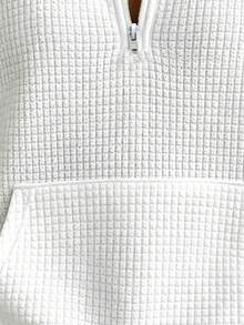 Waffle Knit Casual Fashion Basic Plus Size Women's Zip-Up Long Sleeve Stand Collar Sweatshirt - White - View 3