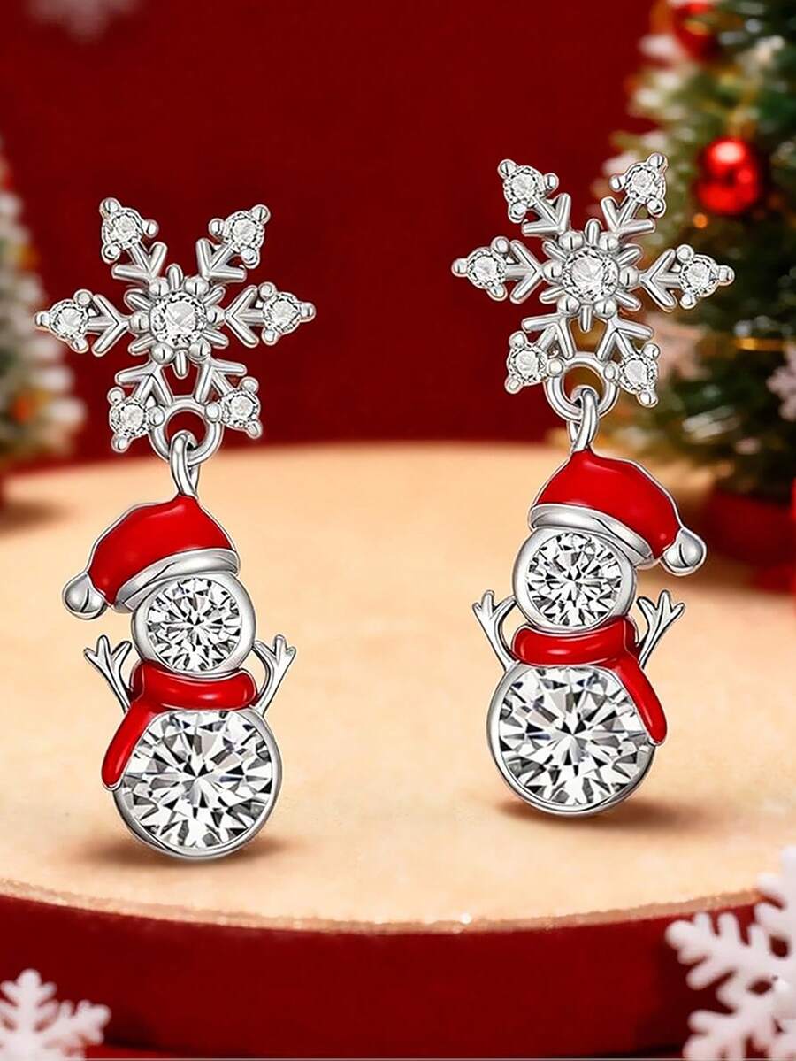 1 Pair Fashionable Cubic Zirconia Earrings, Women's Christmas Party Accessory Gift - 1# - View 1