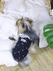 Rompi Leher Hewan Peliharaan Baru Musim Gugur, Atasan Tanpa Lengan Kerah Ruffle Renda Motif Bunga Vintage, Pakaian Hewan Peliharaan Elastis Lembut, Cocok untuk Anjing Kecil, Anjing Sedang dan Kucing - MultiWarna - View 4