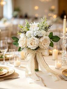 Boho Wedding Bouquets Bride Bouquets Artificial Roses Flowers For Bride Bridesmaid Bouquets, Wedding Prom Church Decoration, Ceremony, Anniversary - Beige - View 10