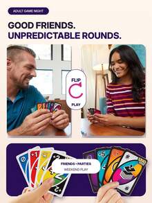 Splendor 1 Box UNO Flip Card Game, Double-Sided Colorful Playing Cards, Flip Gameplay, Suitable For 2-10 People Fun Family Party Game, Birthday Christmas Holiday Gift - Purple - View 5