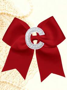 1pc Personalized A-Z Letter Bow Hair Clips For Little Girls, Red Ribbon Bow With Pearl Rhinestone Initial, Cute Daily Hairstyle Decorations - Red - View 5