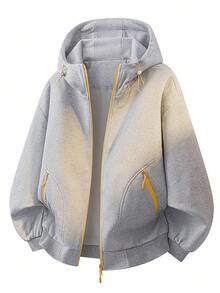 NBCT Women's Mountain Style Functional Casual Colorblock Zipper Drawstring Design Jacket, Daily Outdoor Camping Travel Versatile Hooded Coat - Heather Gray - View 2