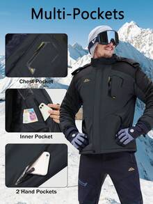 Cavva 男士冬季抓絨內裡夾克，保暖多口袋滑雪外套，適用於徒步、露營與登山 - 灰黑配色 - 查看 3