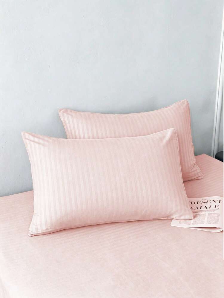 King Size Striped Sheet Set, 3000 Thread Count, 4-Piece / (1 Duvet Cover, 1 Flat Sheet / 2 Pillowcases) - Light Pink - View 2