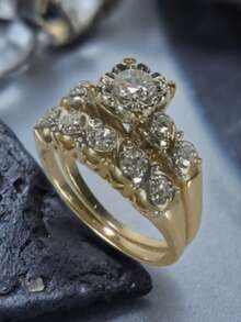 2 Buah Cincin Wanita Vintage Mewah dan Elegan, Cincin Jari Emas Desain Minimalis yang Dipersonalisasi, Perhiasan Tangan Berkualitas Tinggi, Cocok untuk Perjalanan Sehari-hari, Pesta, Jalan-jalan, Perhiasan Indah Serbaguna untuk Pertunangan, Pernikahan, dan Aksesori Hadiah Liburan - Emas - View 7