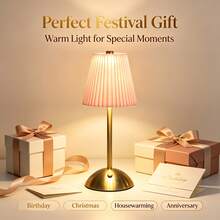 LED Wireless Pleated Touch Night Light, Metal Umbrella Bedside Lamp, 3 Color Temperatures & Stepless Dimming, Built-In 1200mAh Battery, Suitable For Living Room Decor, Office, Bedroom, Hotel, Perfect Christmas & Valentine's Day Gift - Fabric Table Lamp - View 4