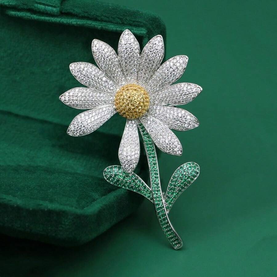 1PC Stylish Luxury Daisy Flower Brooch, Elegant Floral Lapel Pin For Women's Dresses & Blazers, Gift Accessory - Multicolor - View 1