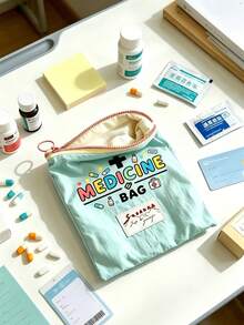 Portable Printed Medicine Storage Bag, Compact Zipper First Aid Travel Pouch, Multi-Function Small Organizer Bag, Suitable For Pills, Cosmetics And Coins, Empty Bag - Multicolor - View 2