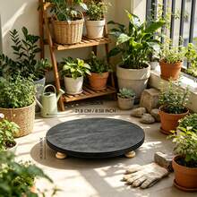 360° Rotating Wooden Plant Lazy Susan Turntable, 21.8cm Round Plant Pot Rotating Tray With Solid Wood Legs, Scratch Resistant Indoor Desktop Flower Pot Display Stand - A - View 13