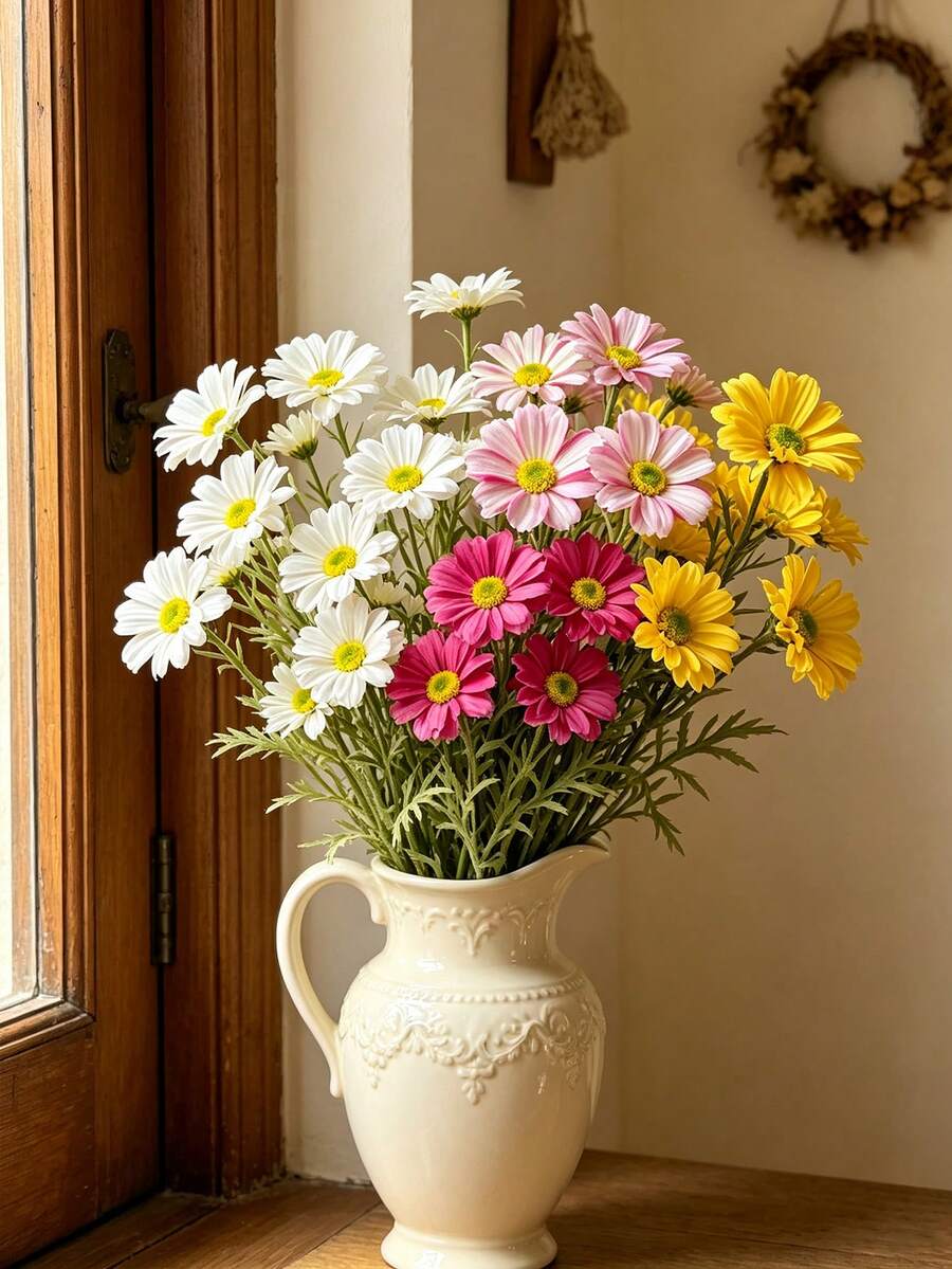 1pc/3pcs 17 Inch Real Touch Artificial Persian Chrysanthemum - Bohemian Style Daisy Bouquet, All Season Home Decor, Summer Wedding & Autumn Thanksgiving Centerpiece, Non-Fading Artificial Chrysanthemum, Suitable For Tabletop/Photography - Multicolor - View 1