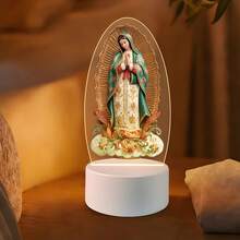 Our Lady Of Guadalupe Praying Pose Ambient Night Light On Auspicious Clouds, USB Powered, With Solid Color Warm Light Base, Warm Redemption Style, Religious Gift For Believers On Easter/Christmas And Other Holidays, Prayer Accessory - Warm Color - View 8