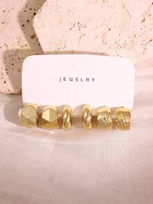 CCB Gold C-Shaped Hoop Earrings Set, Multiple Thick Open Earring Combinations, Vintage Metal Earrings, Suitable For Women's Daily And Party Wear - Gold - View 5