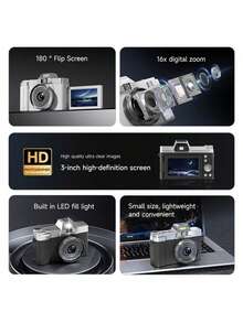 4K Vlogging Digital Camera, 64MP AF Autofocus Camera With 180° Flip Screen,16X Zoom & LED Fill Light, Compact Portable Digital Camera For Students Travel Selfie Video Recording - View 7