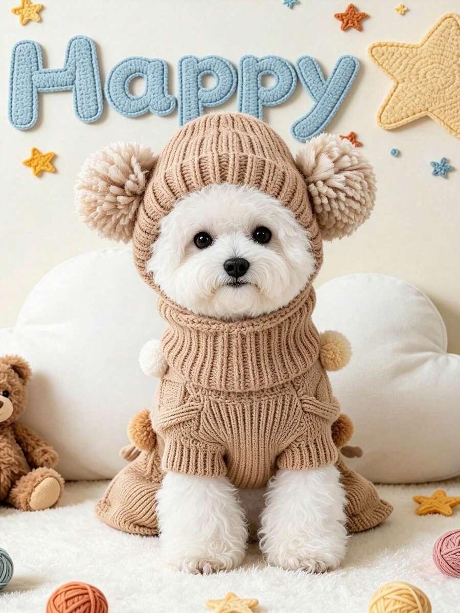 PETCIRCLE 2件組寵物衣服 小狗幼犬貓咪可愛寵物套裝 秋冬保暖透氣親膚 日常戶外穿著洋裝帽子套組 - 彩色 - 查看 1