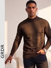 GRDR Autumn/Winter New High Neck Soft Pullover Sweater, Casual Knit Top Warm Base Layer - Brown - View 5