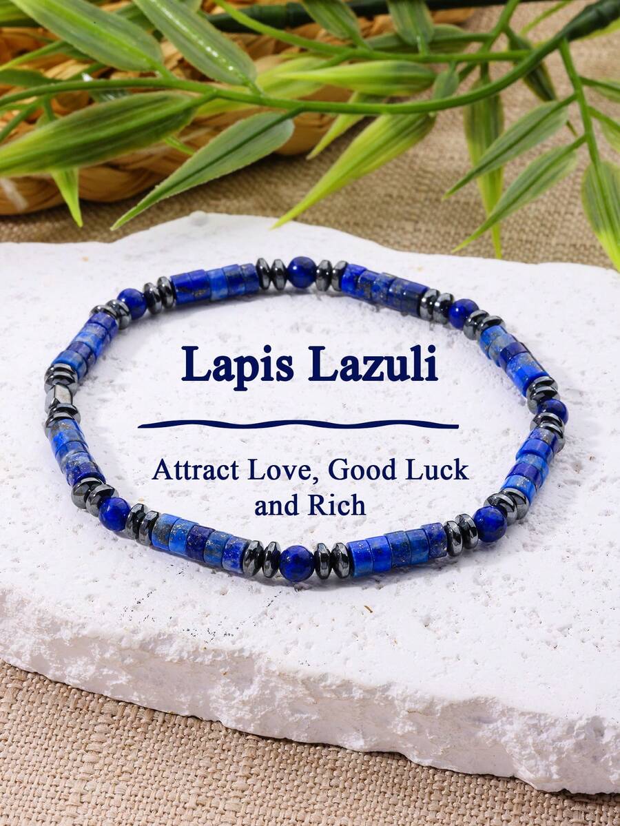 Exquisite Lapis Lazuli Tube Bracelet, Symbolizing Wisdom & Abundance, Attraction Good Luck And Protection. Unisex Fashionable Jewelry For Daily Wear - Blue - View 1
