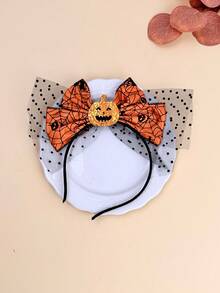 1pc Girls Halloween Pumpkin Spider Web 3D Bow Headband, Cute Atmosphere Party Stage Cosplay Photo Shoot Hair Accessory - Multicolor - View 7